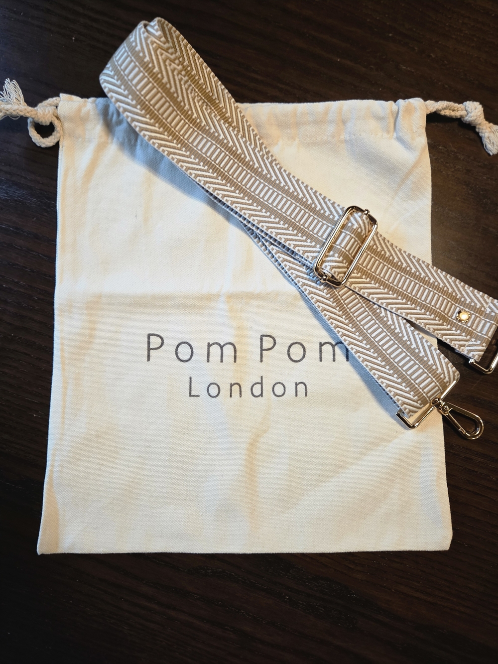 Pom Pom London Crossbody Bag Strap & Dust Bag Bundle Stone Mix Chevron